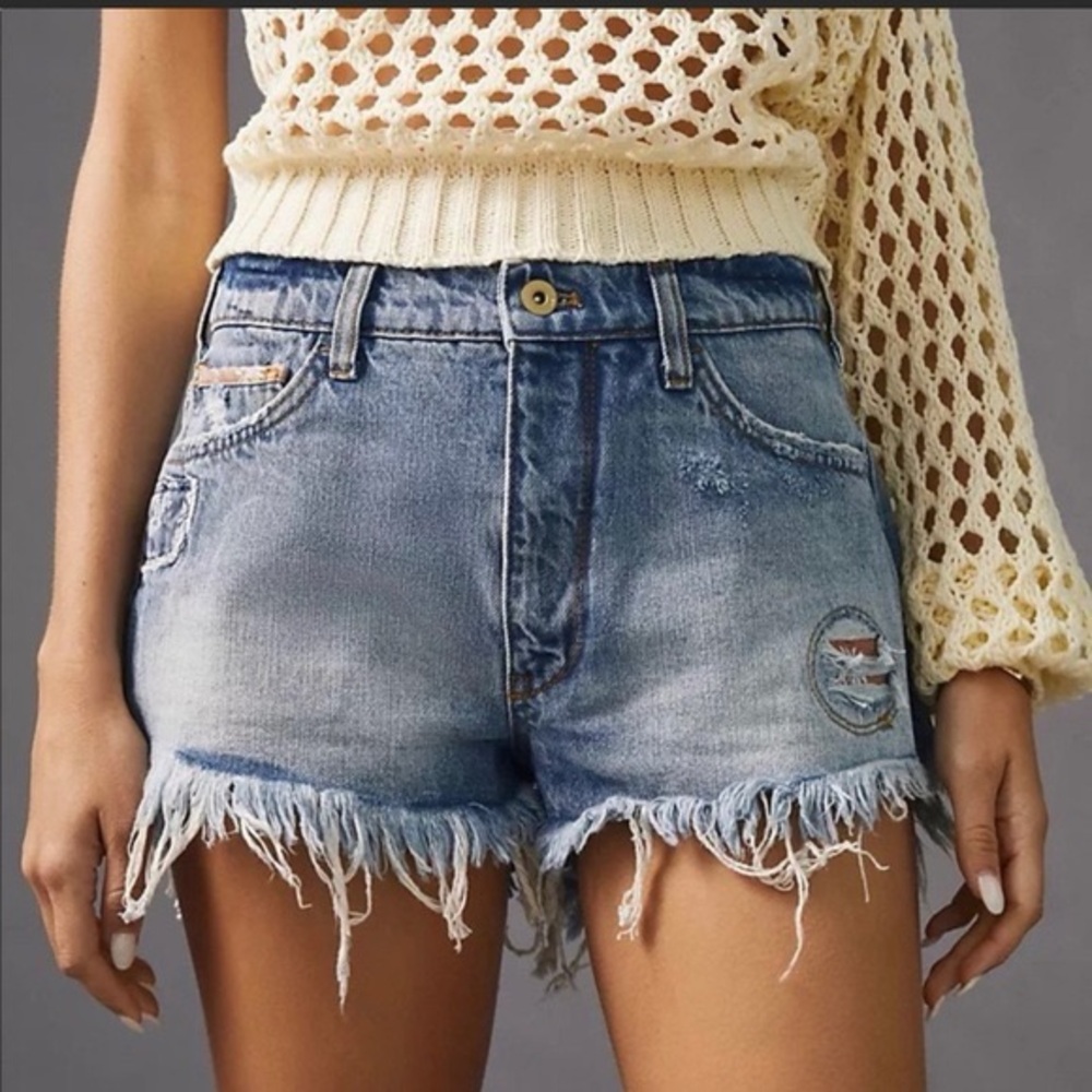 Anthropologie Light Blue Distressed Denim Jean Shorts